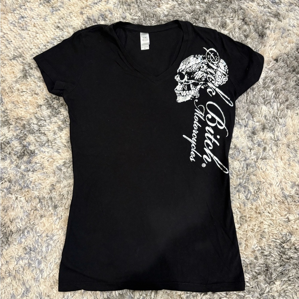 Sick Boy Motorcycles V-Neck Skull Graphic Tee
